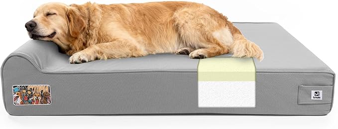 Sytopia 7" Thick Orthopedic Dog Beds for Extra Large Dogs, Canvas Dog Bed with Chew Proof Fabric Cover, Ups to 150 Pounds, 35D Memory Foam Dog Beds with Waterproof Liner & Washable Cover, Light Grey