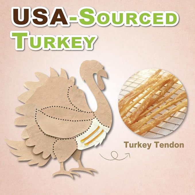 A Freschi srl Turkey Tendons for Dogs, USA-Sourced, Healthy Dog Treats, Rawhide-Free Puppy Chews, All Natural, Hypoallergenic Dog Treats, Turkey Tendon Wrapped Brown Rice Stick, 3.5 oz Pack