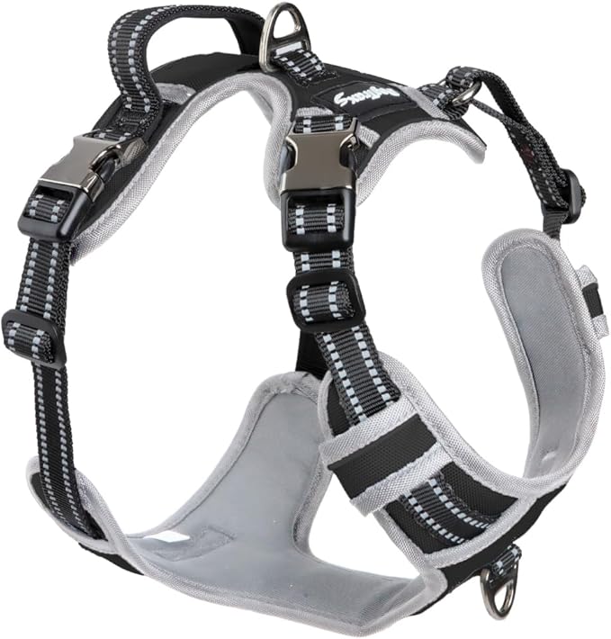DogTraxs - Step-in Dog Harness - for Extra Large Dogs - Soft Padding & Reflective Trim - Adjustable No Pull Through Design - Control Handle - Top & Front Clip Durable - Black