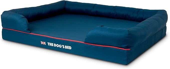 The Dog’s Bed Orthopedic Memory Foam Dog Bed with Bolsters, Oxford Fabric, Blue with Dark Red Trim, XXL