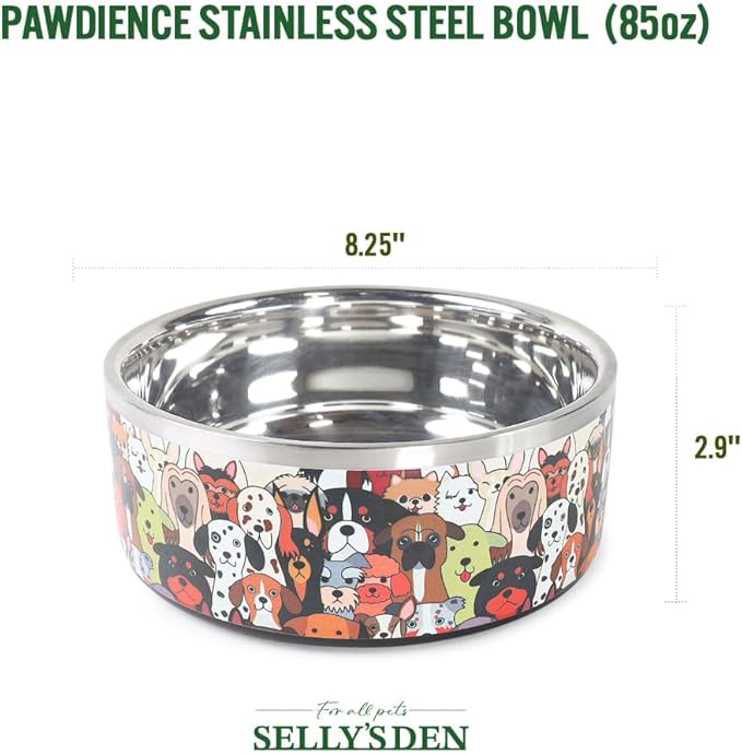 Selly's Den Pawdience Double Walled Stainless Steel Bowl, Non-Slip, Food & Water Dish (62 Oz, 7.75 Cups)