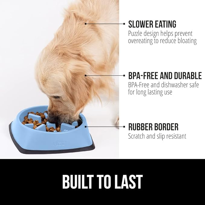 GORILLA GRIP Patented BPA Free Slow Feeder Dog Bowls, Interactive Puzzle Toy for Dogs and Cats Food Training Enrichment, Keeps Pets Busy and Prevents Puppy Overeating, Small Breeds, 1 Cup, Light Blue
