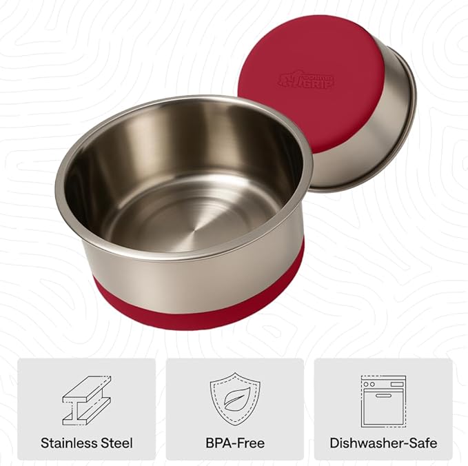 GORILLA GRIP Dog Bowls, Heavy Duty 304 Stainless Steel, Holds 6 Cups Each (48 fl oz) Food and Water Bowl for Feeding Dogs and Cats, Dishwasher Safe, Rust Resistant, BPA Free Rubber Base Set of 2 Red