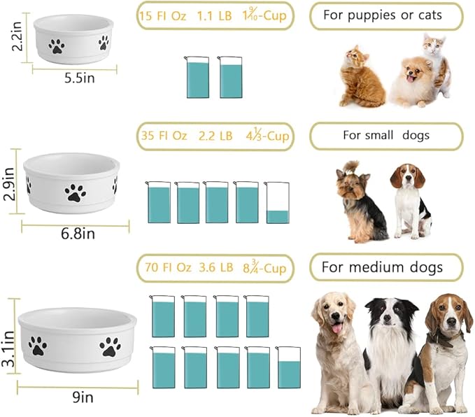Sweejar Ceramic Dog Bowls with Paw Pattern, Dog Food Dish for Large Dogs, Porcelain Pet Bowl for Water 70 Fl Oz (Beige)