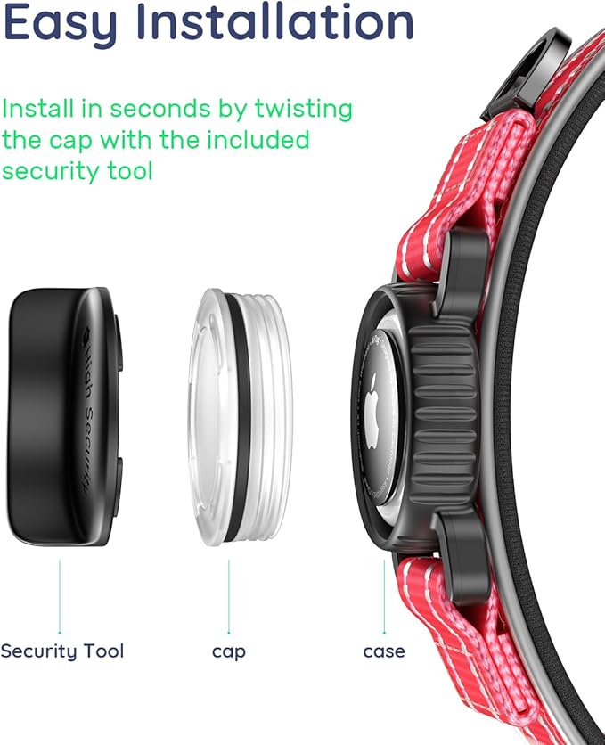 Upgrade Airtag Dog Collar,with IPX8 Waterproof AirTag Holder | Reflective Ultra-Durable | Soft Padded | Lock Buckle | Heavy Duty | Fit Small Medium Large Dogs（Rose1，L(17"～23")）