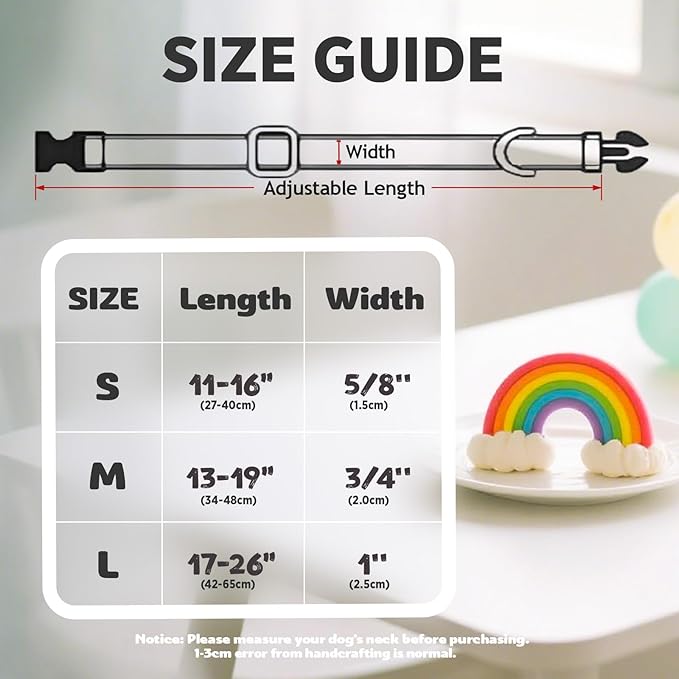 Tunkoo Pride Dog Collar with Rainbow Bow Tie for LGBTQ, Metal Buckle Pet Collar Adjustable Cotton Collar for Small Medium Large Boys Girls Dogs, L