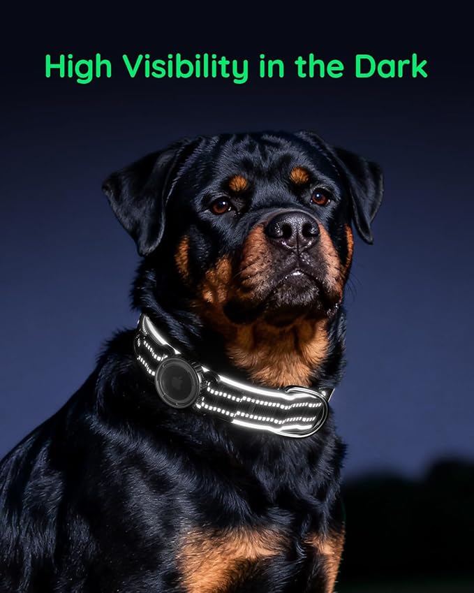Upgrade Airtag Dog Collar,with IPX8 Waterproof AirTag Holder | Reflective Ultra-Durable | Soft Padded | Lock Buckle | Heavy Duty | Fit Small Medium Large Dogs（Black1，XL(19"～27")）
