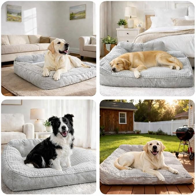 Large Dog Bed, Orthopedic Dog Couch & Pillow with Sides, Extra Thick Soft Fluffy & Comfortable Orthopedic Dog Bed, Machine Washable & All-Season Use, Durable Dog Crate Pad with Non-Slip Bottom