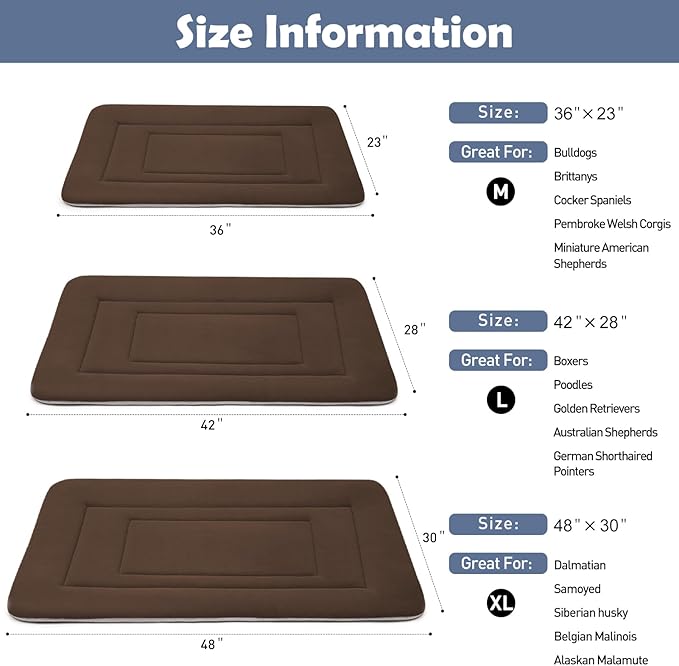 JoicyCo Dog Bed Soft Dog Crate Bed Pad Mat, 42 in Non Slip Bottom Washable Beds for Large Dogs, Pet Bed Mattress Kennel Pad, Dark Brown