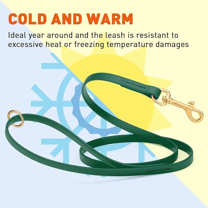 Viper Biothane K9 Working Dog Leash Waterproof Lead for Tracking Training Schutzhund Odor-Proof Long Line with Solid Brass Snap for Puppy Medium and Large Dogs 6ft, Hunter Green