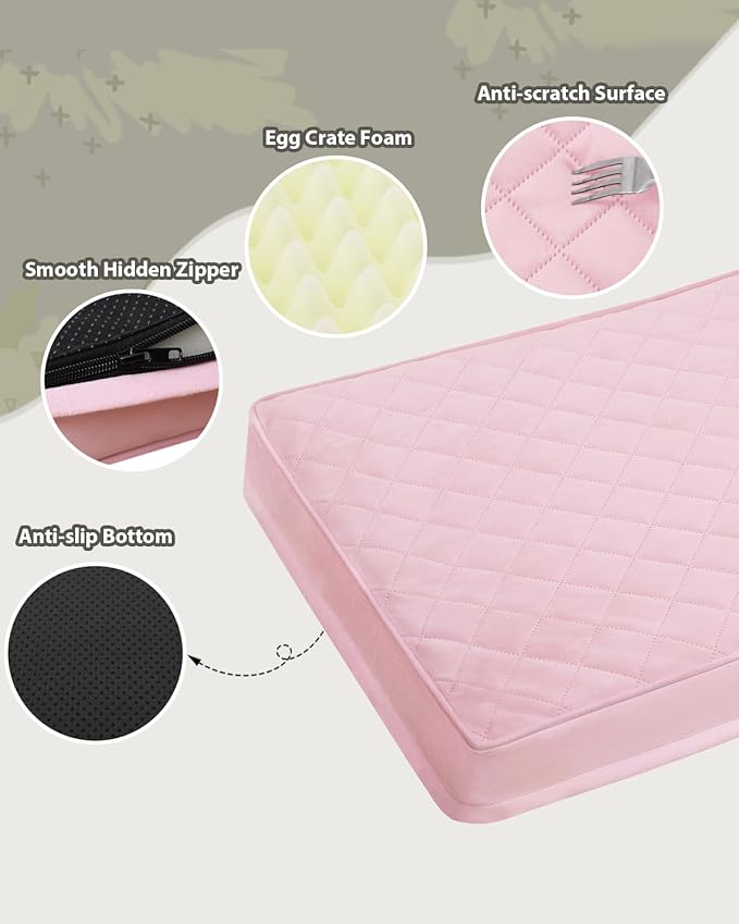 Orthopedic Dog Beds for Extra Large Dogs Waterproof Pet Kennel Pad with Removable Washable Cover and Non-Slip Bottom, 47x29 Inch, Pink