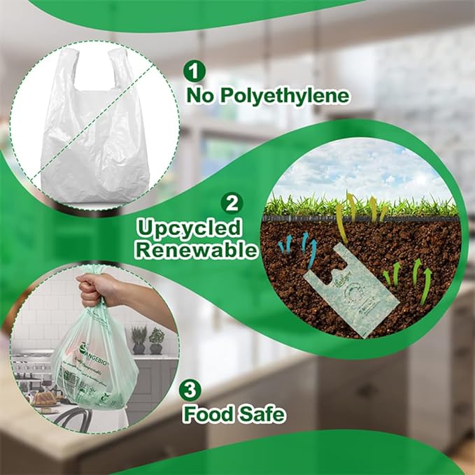 OrangeBio 3 Gallon Compostable Trash Bags, 100 Count, Food Grade, Plant-based, Biodegradable, Leak-proof, Tear-resistant, Dishwasher Safe