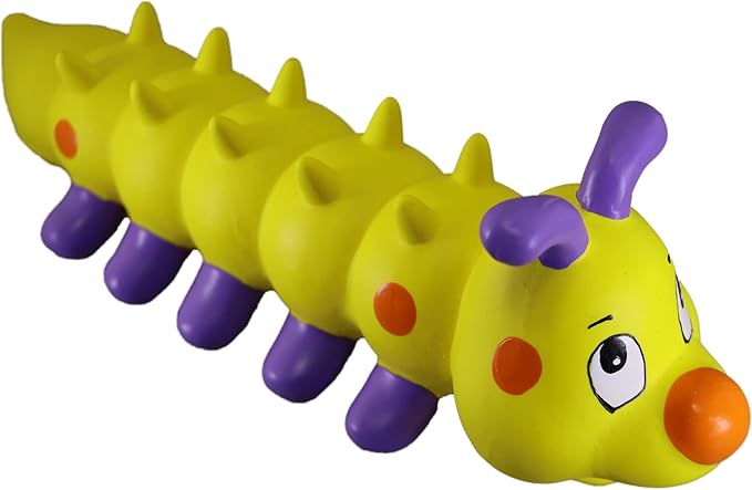 PetSport Naturflex Large Caterpillar Latex Dog Chew Toy | All-Natural Soft, Squeaky, Non-Toxic Rubber Chew Toy | Safe for Indoor Play | 10.5"