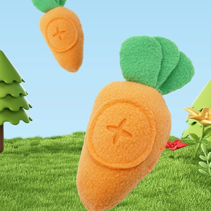 2 Pack Carrot Dog Puzzle Toys, Plush Dog Squeak Toys for Treat Food Dispensing, Interactive Dog Enrichment Toys for Small Medium Large Dogs Teeth Cleaning and IQ Training