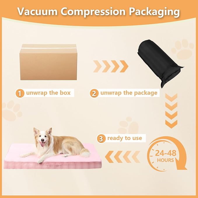 MIHIKK Washable Orthopedic Dog Bed for Large Dogs, XXL Waterproof Pet Bed with Egg Crate Foam Strong Support, Machine Washable Cover & Anti-Slip Bottom & Durable Zipper 47x29(Pink)