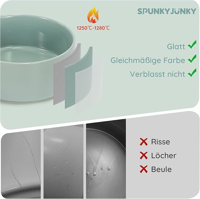 SPUNKYJUNKY 28.7OZ Ceramic Dog and Cat Bowl, Modern Cute Weighted Food Water Bowl for Replacement Morandi Green (2 Pack)