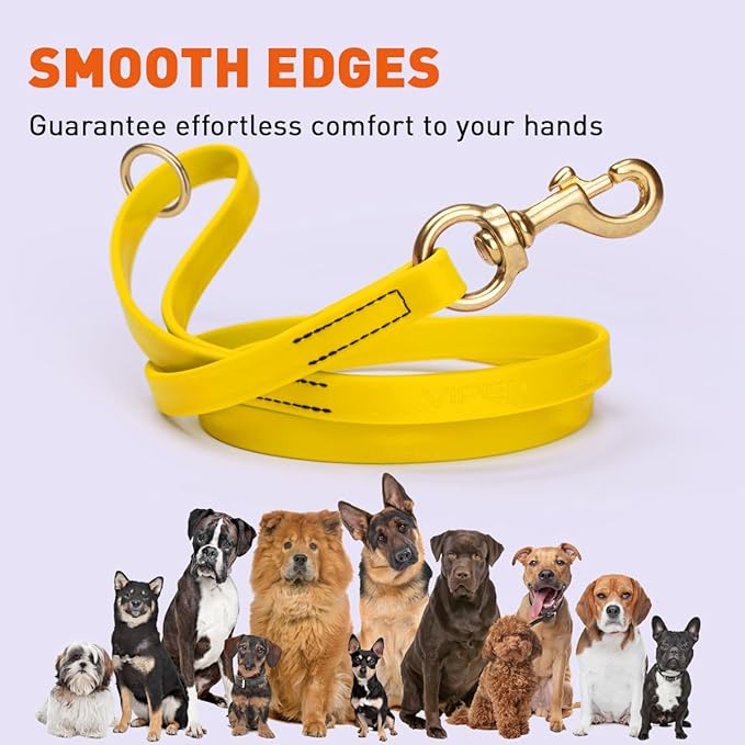 Viper Biothane K9 Working Dog Leash Waterproof Lead for Tracking Training Schutzhund Odor-Proof Long Line with Solid Brass Snap for Puppy Medium and Large Dogs 6ft, Lemon Yellow