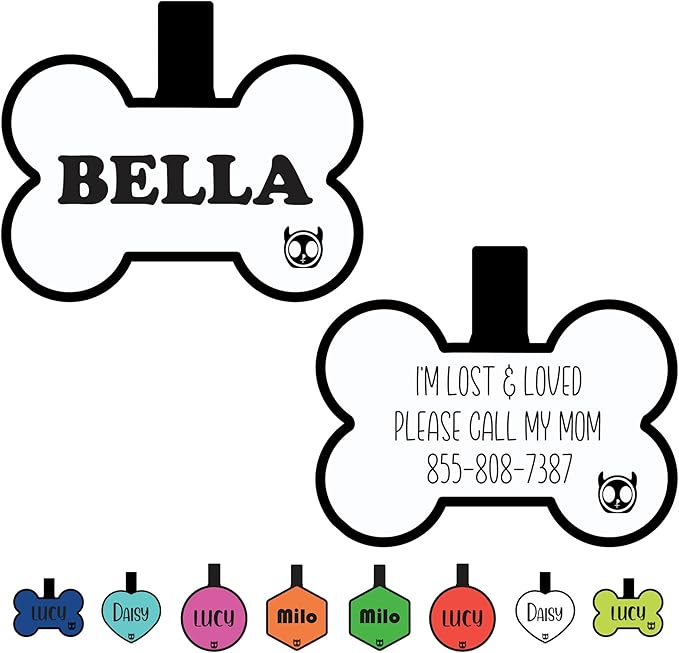 Silicone Silent Dog Tag Personalized with 5 Lines of Custom Deep Engraved Durable Soundless Pet ID Name Tag Bone White