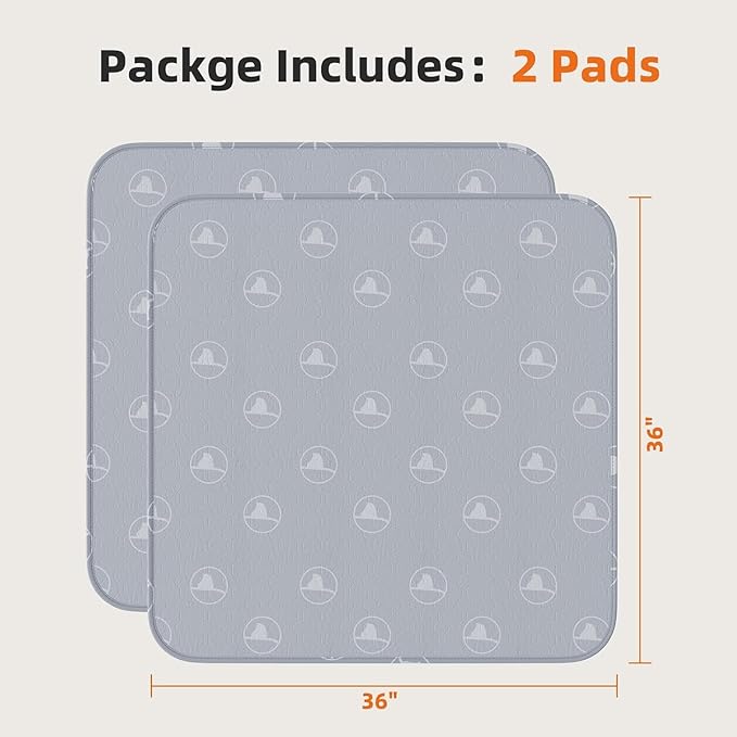 PJYucien Washable Pee Pads for Dogs 2 Pack, 36" x 36" Non-Slip and Leak-Proof Pee Mat, Puppy Training Pads for Whelping, Playpen, Crate, Bed (Grey)