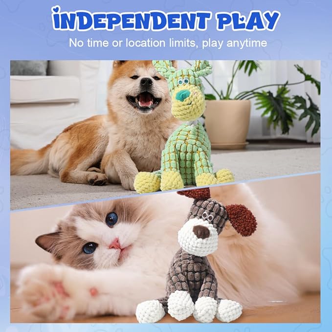 Indestructible Plush Squeaky Dog Toys, 2026 New Durable Heavy Duty Chew Toys for Aggressive Chewers, Teething Toys for Small Medium Large Dogs & Indoor Pups (Brown)