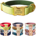 PETDURO Custom Dog Collar Personalized with Name Engraved Quick Release Rose Gold Metal Buckle for Large Medium Small Girl Dogs - Dog Leash and Bow Tie Available - Soft Comfy Velvet (Mint Green, L)