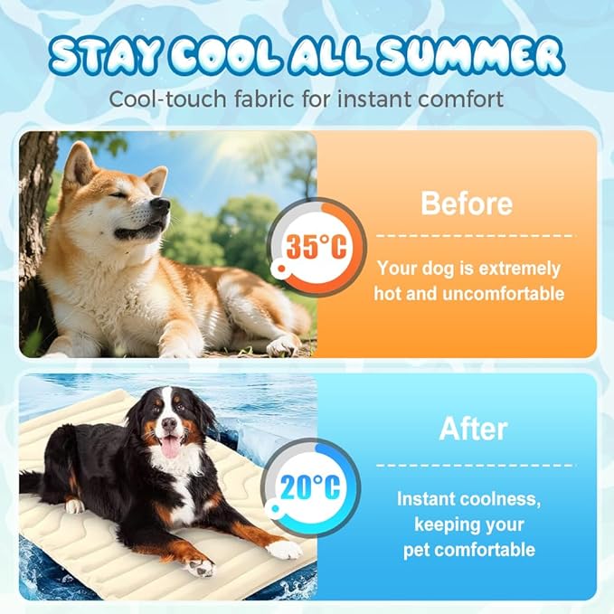 Cooling Mat for Dogs, Washable Dog Cooling Pad for Summer, Non-Slip Pet Coolings Mat for Indoor & Outdoor Use, Cool Dog Bed for Large & Small Breeds (Green, L: 48 * 28 in)