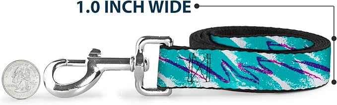 Buckle-Down Pet Leash, Dog Leash, Jazzy Wave Scribble White Teal Purple, 6 Feet Long 1.5 Inch Wide