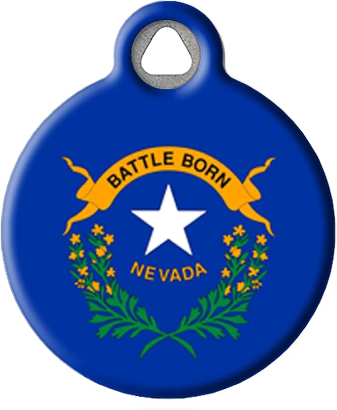 Dog Tag Art Nevadan Flag Personalized Pet ID Tag for Dogs and Cats, Silent Polymer Coated Flag of Nevada Nametag with Customized Identification Information - Small .875" Diameter