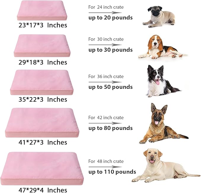 Dog Crate Bed Waterproof Deluxe Plush Dog Beds with Removable Washable Cover Anti-Slip Bottom Pet Sleeping Mattress for Large, Medium, Jumbo, Small Dogs, 29 x 18 inch, Pink