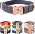 PETDURO Custom Dog Collar Personalized with Name Engraved Quick Release Rose Gold Metal Buckle for Large Medium Small Girl Dogs - Dog Leash and Bow Tie Available - Soft Comfy Velvet (Grey, L)