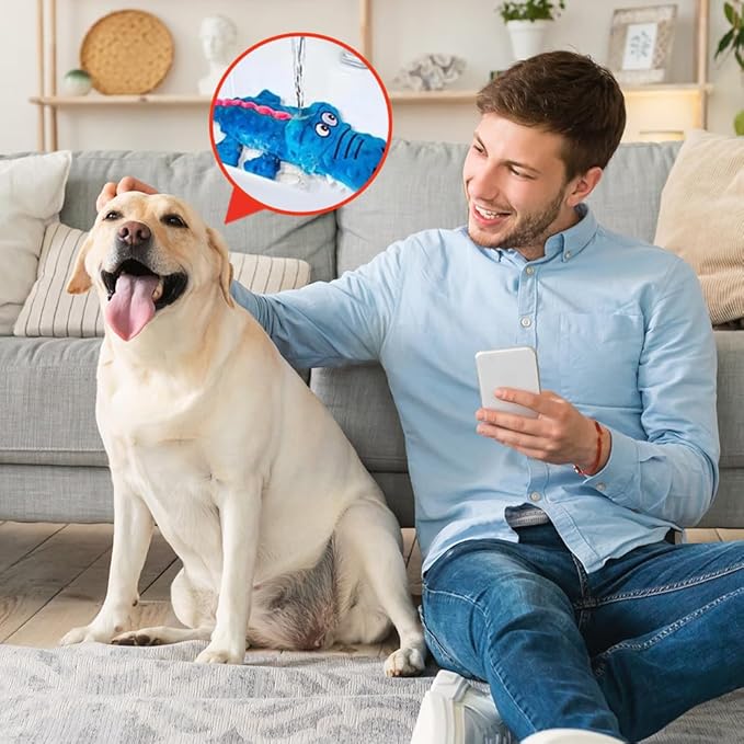 Indestructible Plush Dog Toy for Aggressive Chewers, Boredom Relief Squeaker Chew Toy with Double Fabric, Durable Crocodile Teething Toy for Large Medium Small Dogs (Purple)