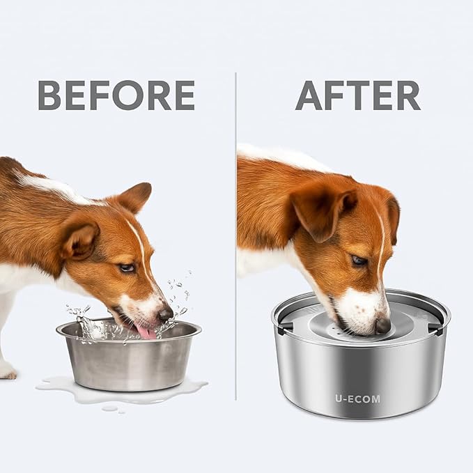 3L/101oz Stainless Steel Dog Water Bowl with Floating Disk – Spill Proof & Slow Drinking Pet Feeder for Dogs & Cats – No Mess Travel Water Dispenser for Car & Home Use (Dog Water Bowl, 3L/101oz)
