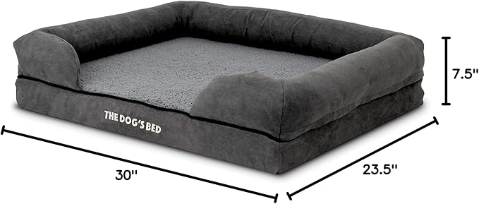 The Dog’s Bed Orthopedic Memory Foam Dog Bed with Bolsters, Plush Fabric, Grey Plush, Medium