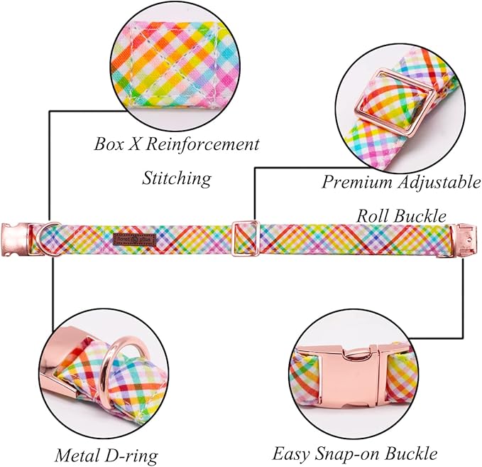 Lionet Paws Easter Dog Collar with Bowtie - Colorful Cute Cotton Bowtie Dog Cat Collar with Metal Buckle for Puppy Girl Boy, XXS, Neck 7-11in