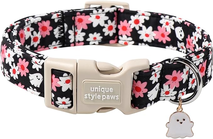 Unique style paws Dog Collar Plastic Buckle with Pendant Halloween Black Ghost Flower Puppy Collars for Small Medium Large Boys Girls Dogs