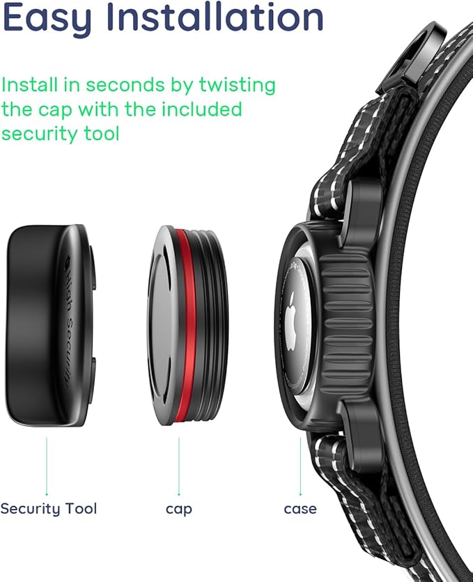 Upgrade Airtag Dog Collar,with IPX8 Waterproof AirTag Holder | Reflective Ultra-Durable | Soft Padded | Lock Buckle | Heavy Duty | Fit Small Medium Large Dogs（Black，L(17"～23")）