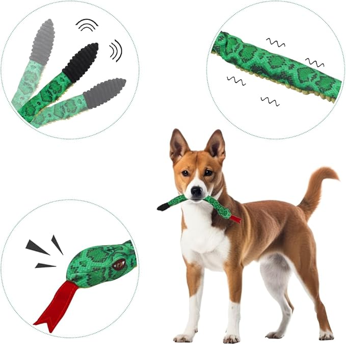 Ibluelover Snake Squeaky Dog Toy Plush Snake Dog Toy 3 Squeakers Doggie Interactive Toys Durable Stuffed Animal Chew Toys for Small, Middle, Big Dogs