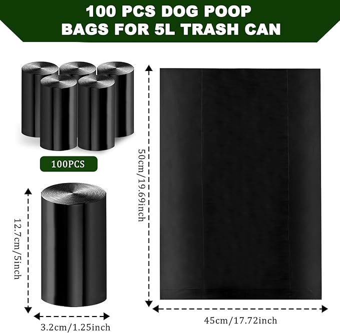Dog Waste Bags 100 Pcs, Dog Waste Can Liners for 5L Dog Poop Trash Can Outside, 5 Pack Dog Poop Bags Rolls, Dog Poop Bags for Outdoor, Poop Bags for Dogs (100 PCS)