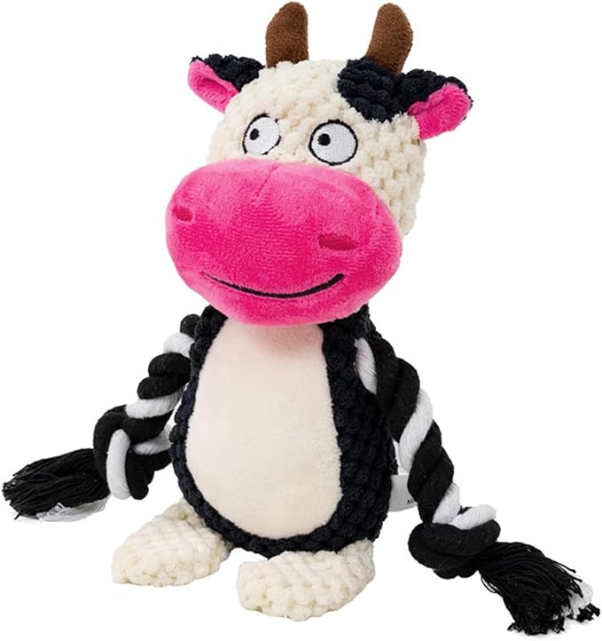 Plush Dog Chew Toys,Squeaky Dog Toys for Aggressive Chewers, Stuffed Animals Dog Toys for Small Medium Large Dogs to Keep Them Busy Puppy Teething Toys（Cow）