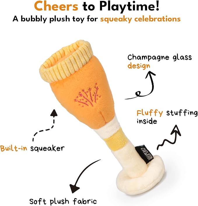CHEWFFON Dog Birthday Toy, Dog Enrichment Squeaky Toys, Plush Crinkle Toy for Puppy, Cute Festive Present, Champagne Glass Shape for Small and Medium Dogs