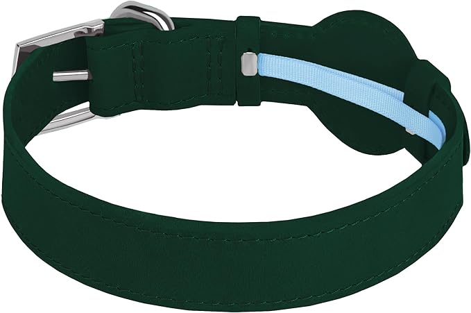 Leather Dog Collar with Airtag Holder - Apple Air Tag Dog Collars - Soft Tracking GPS Pet Collar for Small Medium Large Dogs Breed Puppy (Green, XL, 19"-24" Neck Fit)