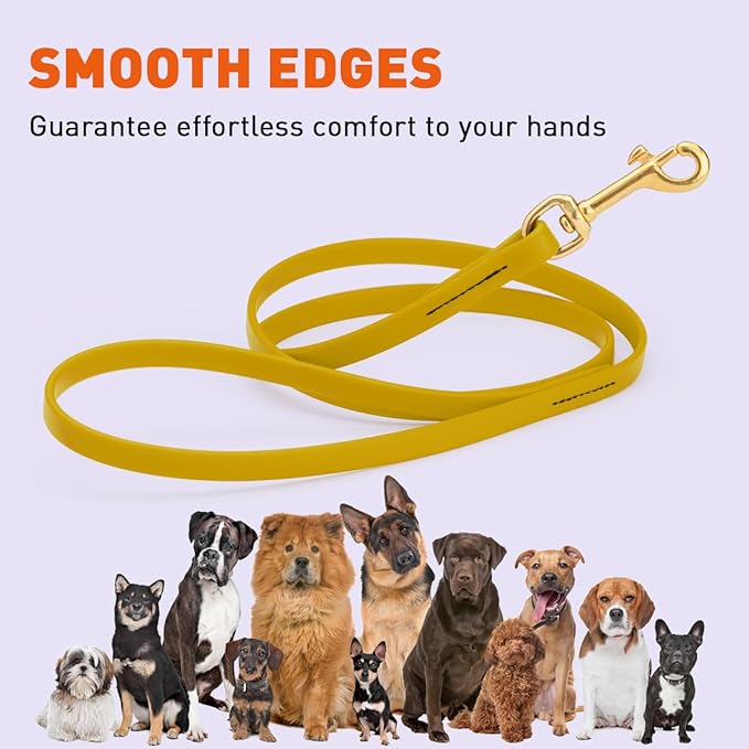 Viper Biothane K9 Working Dog Leash Waterproof Lead for Tracking Training Schutzhund Odor-Proof Long Line with Solid Brass Snap for Puppy Medium and Large Dogs 6ft, Treasure Gold