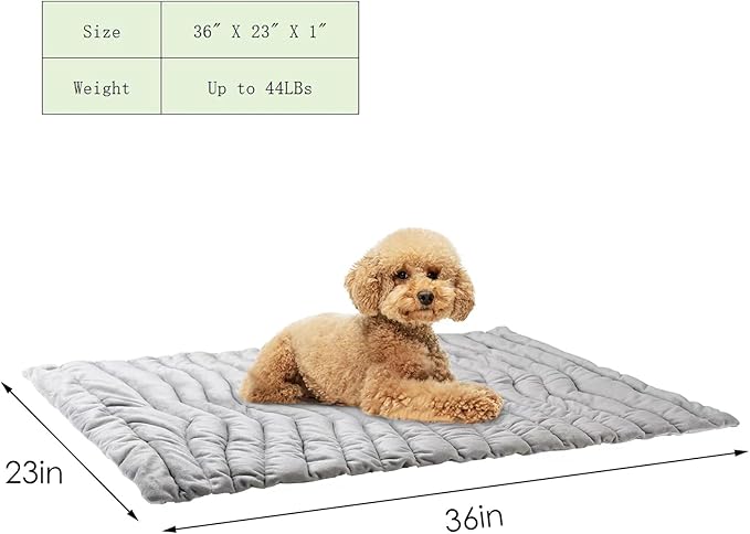 Dog Cooling Mat 36" L x 23" W Pad for Kennels, Crates and Beds, Washable & Portable Double Sided Pet Soft Pad for Indoor or Outdoor, Grey