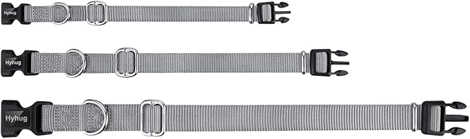 Hyhug Dog Collar for Large Dogs, Heavy Duty | Quick Release Nylon Buckle Collar, Adjustable & Durable Pet Supplies for Boy & Girl Dogs (Large, Sleet Gray)