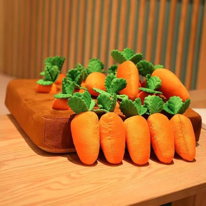 Carrot Dog Toy, Snuffle Mat for Dogs Toy Carrot, Interactive Carrot Dog Puzzle, 2 in 1 Non-Slip Nosework Feed Games, Dog Carrot Toy Pet Stress Relief with 12 Carrots