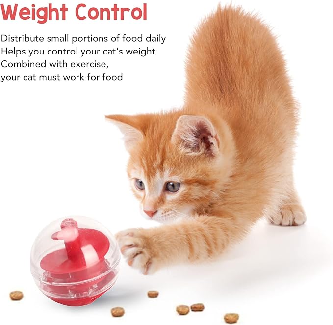 Luqeeg Cat Food Dispensing Ball Toy, Bite Interactive Pet Slow Feeder Puzzle Ball, Adjustable Cat Treat Dispensing Ball with Leakage Mouth for Small Medium Dogs & Cats