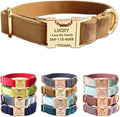 PETDURO Custom Dog Collar Personalized with Name Engraved Gold Metal Buckle for Large Medium Small Dogs - Dog Leash and Bow Tie Available - Soft Thick Velvet (Camel RG, M)