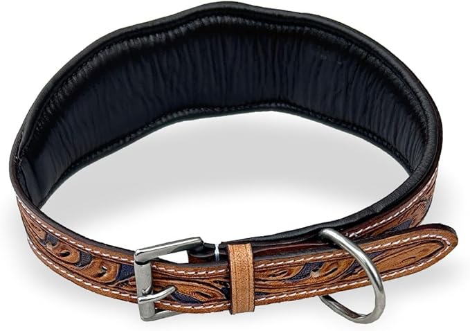 Majestic Ally Leather Dog Collar with Adjustable, Padded Fit for Walking, Hiking, and Running, Designer Western Wear for Puppies, Fancy Colors (Black - Natural, Small)