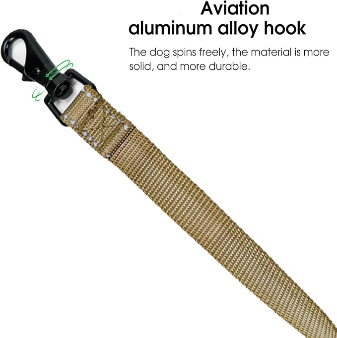 Hands-Free Dog Leash, Heavy Duty No-Pull Training Lead w/Anti-Tangle & Reflective Thread for Small Medium Dogs for Running/Walking Khaki 5Ft