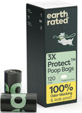 Earth Rated 3X Protect Dog Poop Bag Rolls, Odor Blocking Leak Proof Extra Thick, Unscented, 120 Count